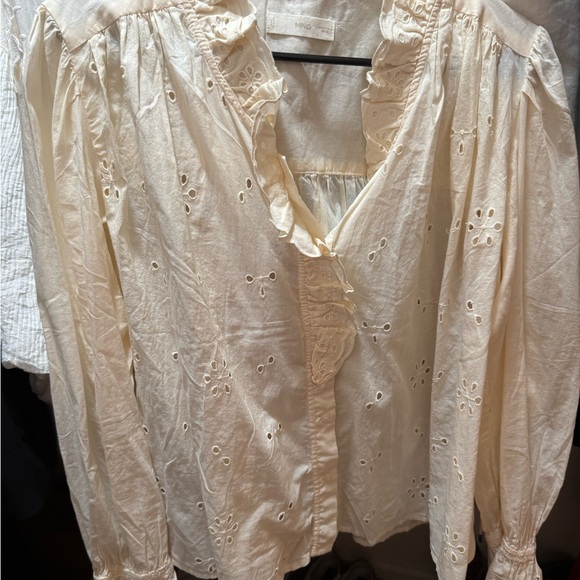 Cream Ruffled Openwork Blouse - Picture 2 of 2
